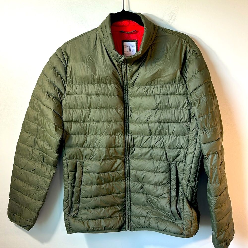 Gap lightweight puffer jacket  black moss Green small Fall Outdoor Hiking PSW